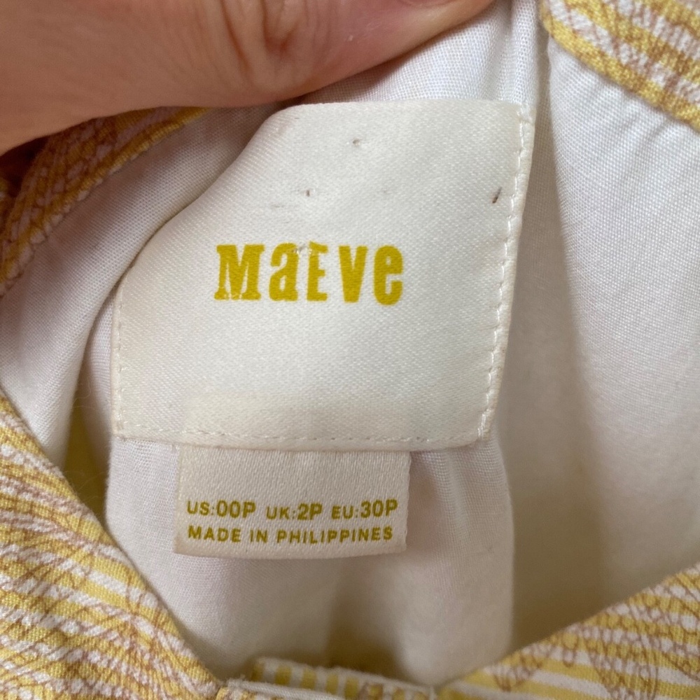 Maeve Anthropologie Yellow Seersucker Cotton Button-Front Dragonfly Dress Sz 00P - Picture 2 of 9